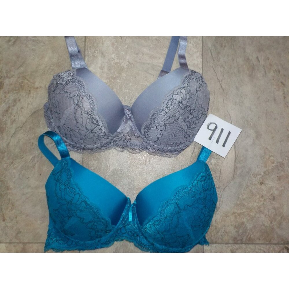Lot of 2 Sofra Underwire Turquoise / Purple Lace Push-Up Plus 3-Hook Bra Sz 36D
